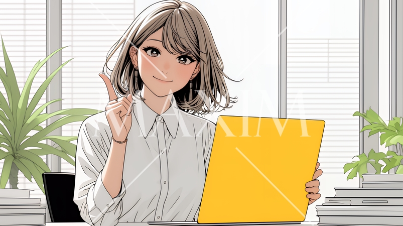 人差し指を立てて決断を下したビジネスパーソン