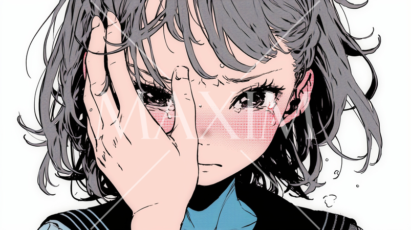 いじめられて顔を赤くして涙をこらえる少女