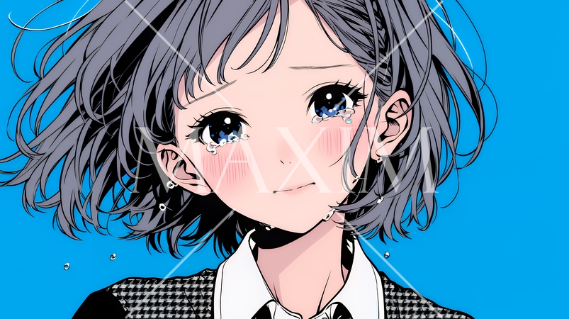 涙ぐむ制服姿の女子高生