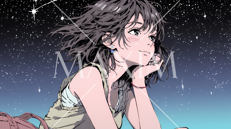 星空を眺めている若い女性