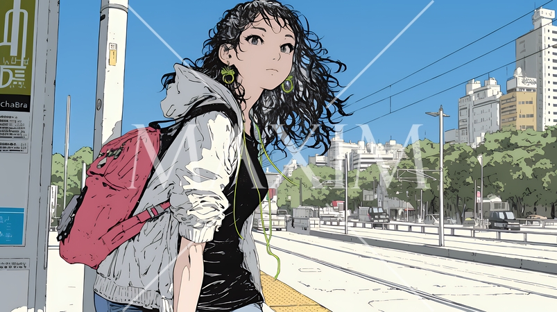 一人旅の旅先、街角で足を止めて道を確かめる若い女性