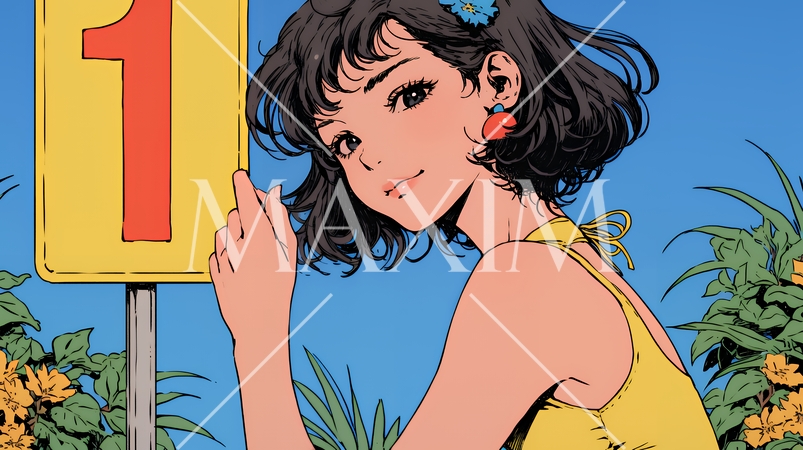 数字の「1」を掲げている若い女性