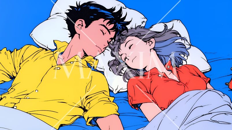 寄り添いながら穏やかに眠る若いカップル