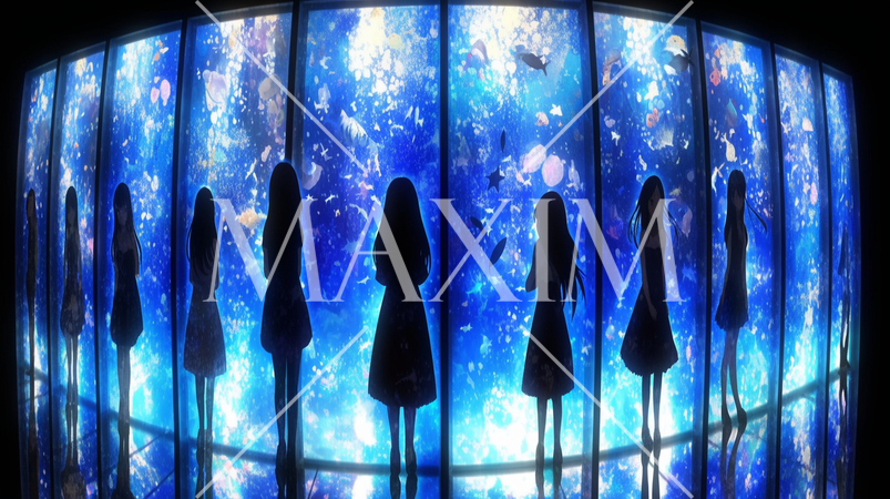水族館：大きな水槽の前に女性のシルエット画見える