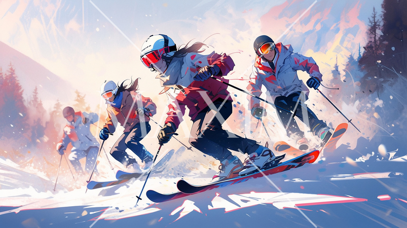 スキーを楽しむ若者達