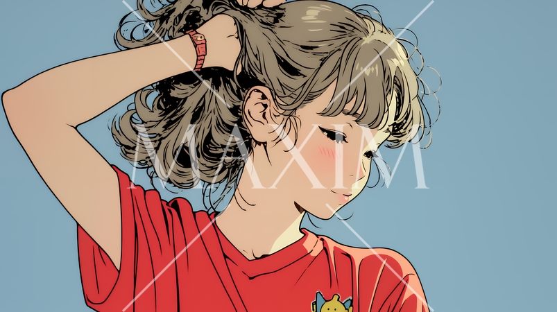 髪をかきあげている（なでている）若い女性