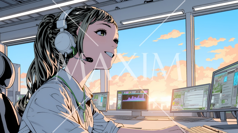 近代的なコールセンターのオフィスで働く女性オペレーター