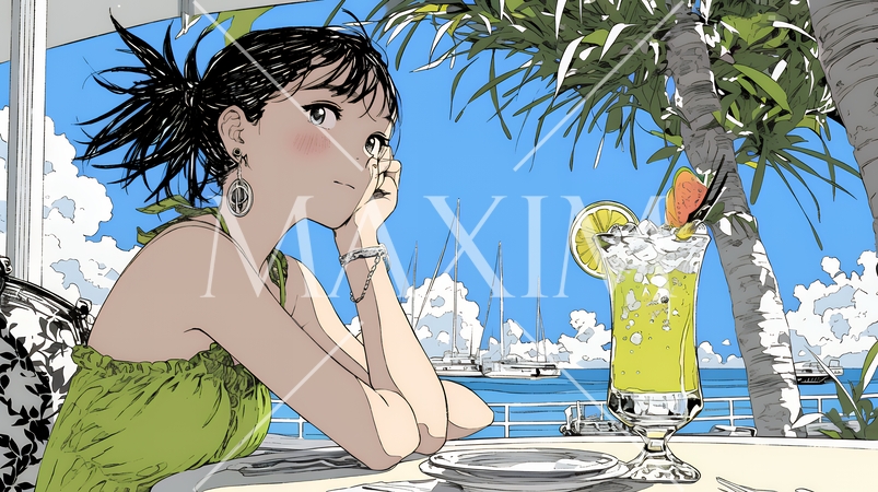 沖縄の海辺のリゾートホテルでリゾッチャしている若い女性