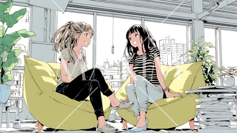 二人でミーティング（面談・インタビュー・会議）の場面