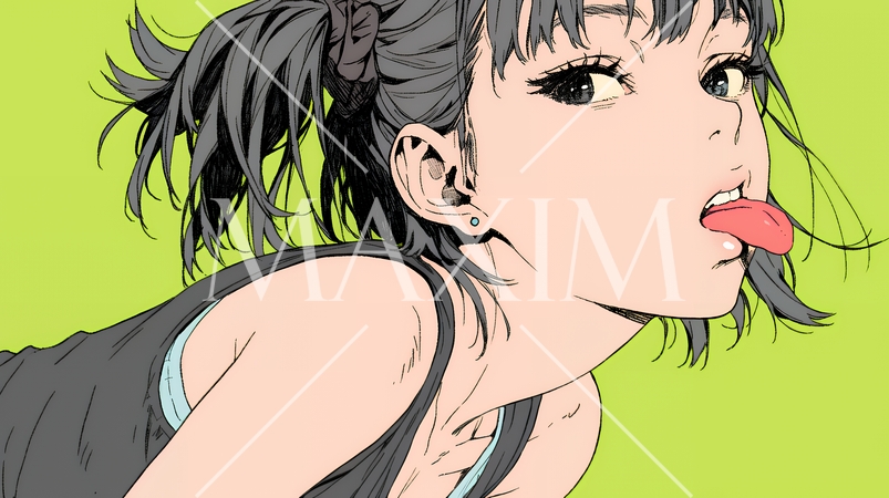 悪意や挑発の意味のある舌出しをしている若い女性