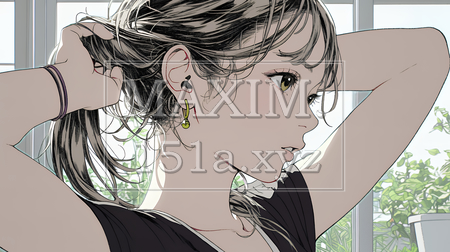 髪をいじる若い女性｜髪型や身だしなみを気にする女性のイラスト素材（イラストID:1131475-20590）