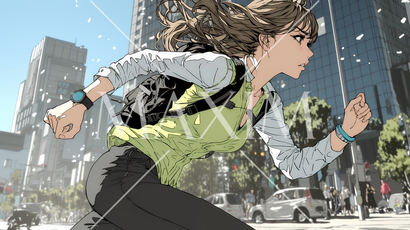 遅刻しそうで猛ダッシュをしている若い女性