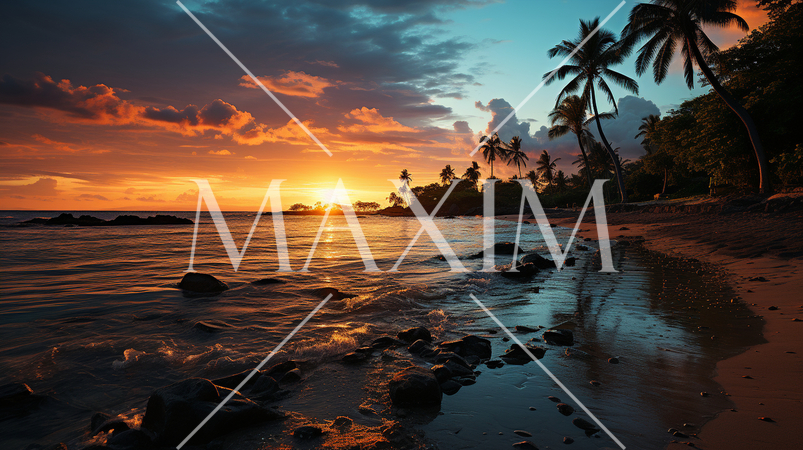 夕暮れ時の南国のビーチ