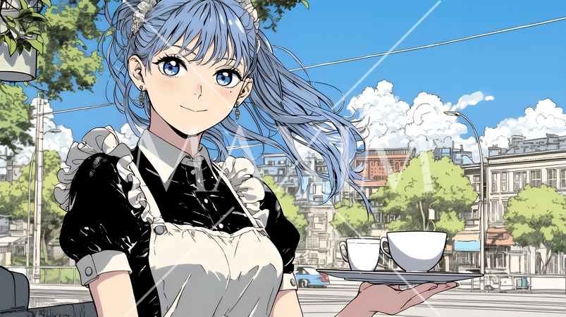 カジュアルレストランで働いている若いウェイトレス