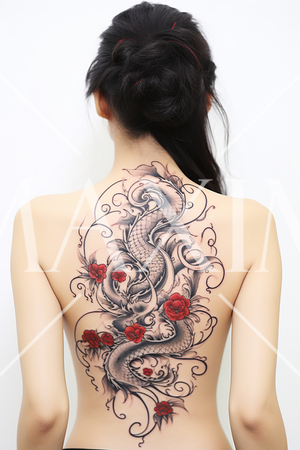 昇り竜の刺青をまとった女性