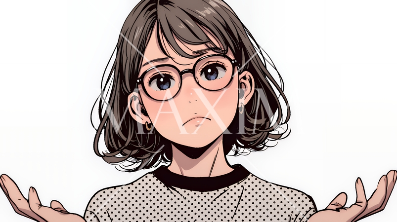 肩をすくめて困惑・諦めの仕草をしている若い女性