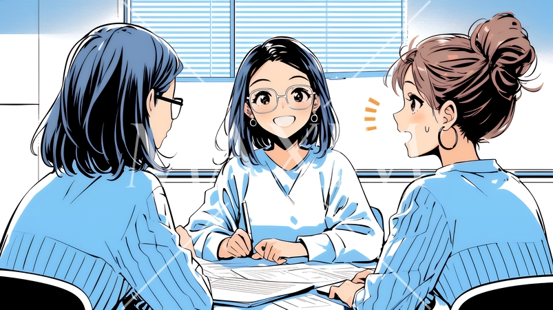 企業内グループミーティングをしている女性たち