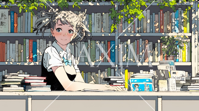 書店で本を選ぶ女子高生