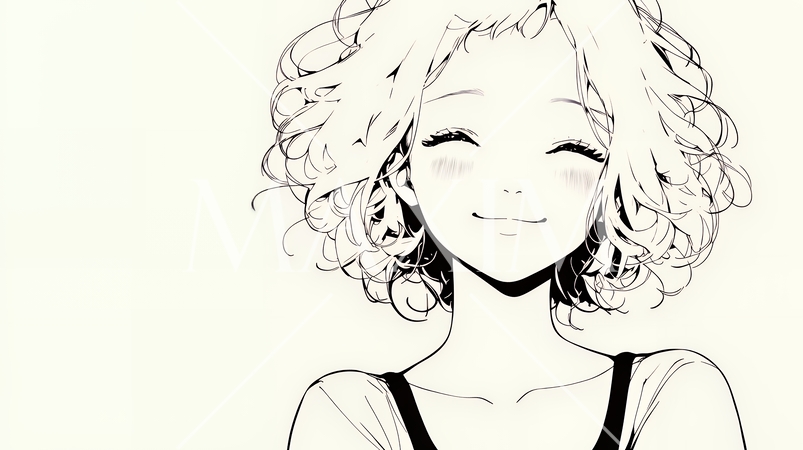 「うふふ」と微笑んでいる若い女性（シンプルな色使い）