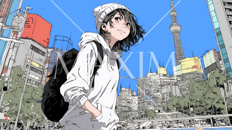 休みの日、自宅の近所を散歩している若い女性