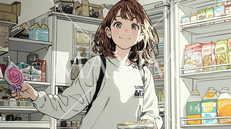 コンビニで新作スイーツを物色中の若い女性