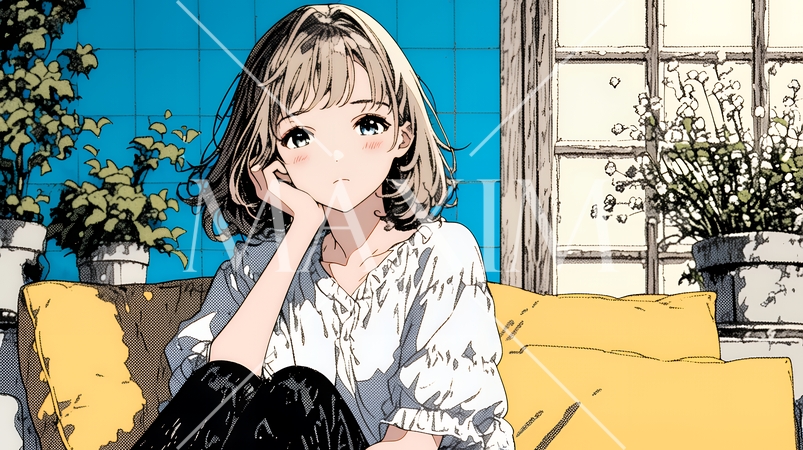 ため息をついている若い女性