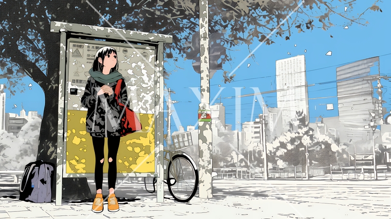 一人旅の旅先、街角で足を止めて道を確かめる若い女性