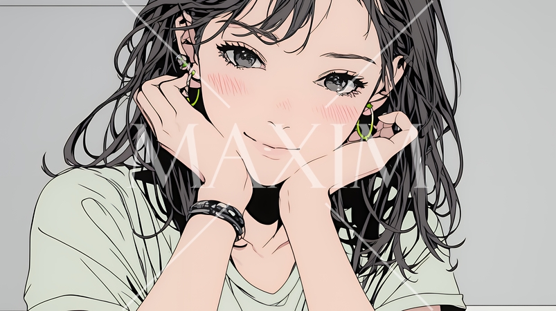 頬を赤らめて、照れ笑いする若い女性