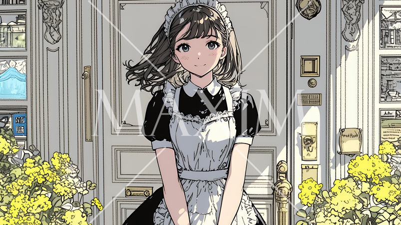 メード姿の若い女性