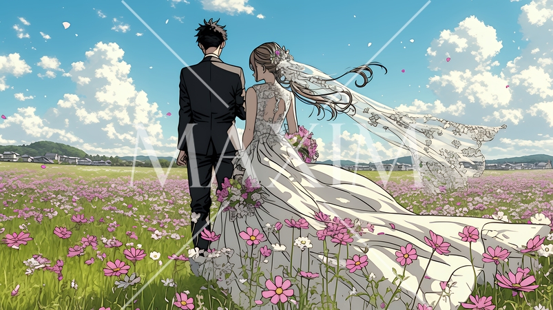 コスモスの園でのウェディング