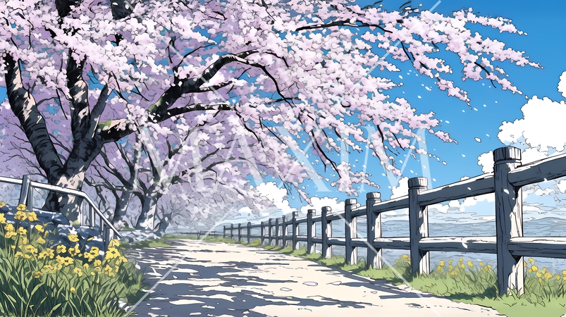 誰もいない満開の桜並木