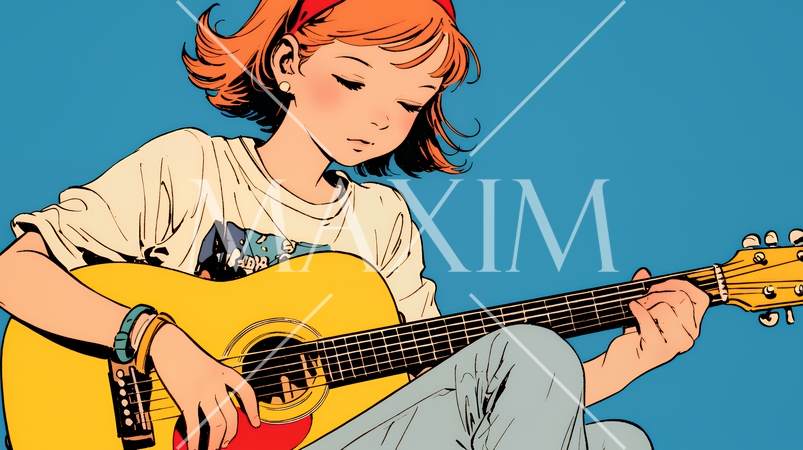 ギターを弾いている若い女性