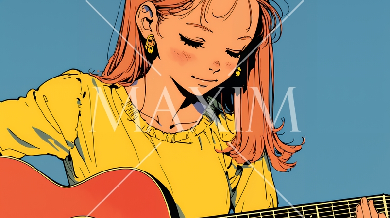 ギターを弾いている若い女性