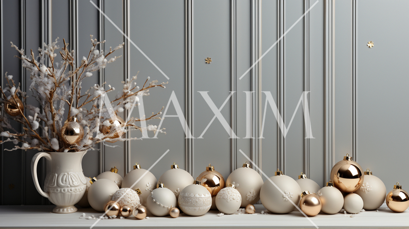 クリスマスツリー飾りのある白基調の居間