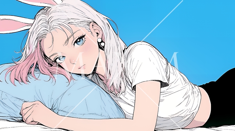 バニーガール：うさ耳コスプレで月見中