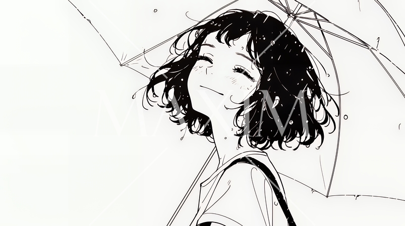 雨の中を歩く女性（シンプルな色使い）