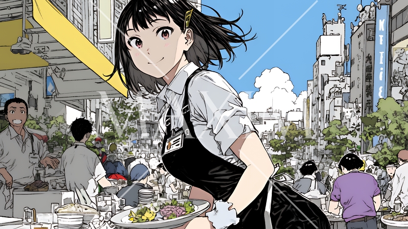 カジュアルレストランで働いている若いウェイトレス