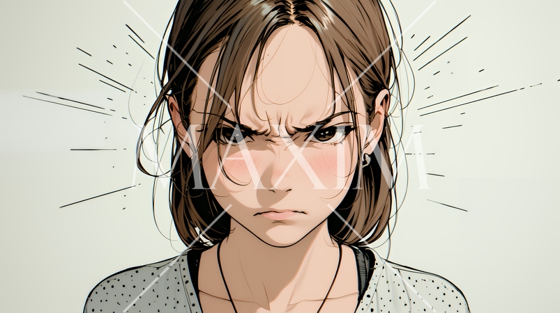 嫌悪の表情を浮かべている若い女性