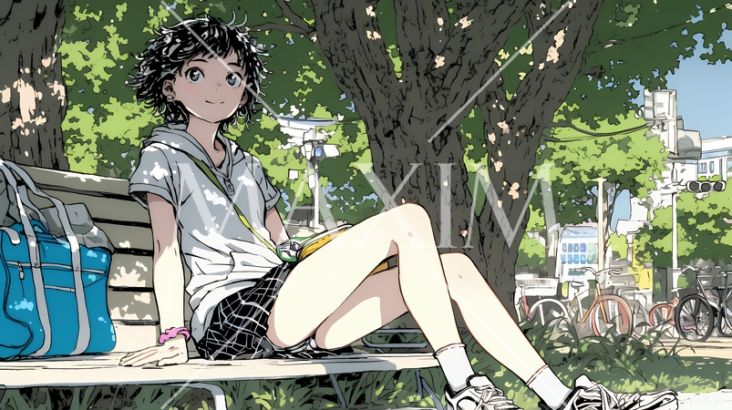 公園のベンチでひとり静かにくつろぐ若い女性