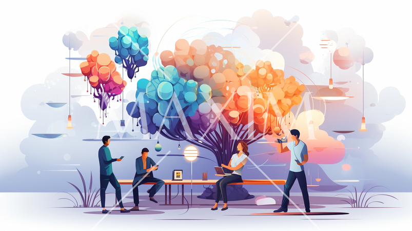 仕事の問題解決：問題解決のシーン、アイデアを出すプロセス。