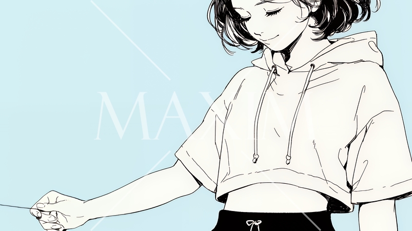 ウェストライン（腰回り）をチェックしている女性（シンプルな色使い）