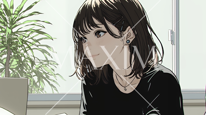 会議で発表している男性に魅了され、新しい恋の予感を抱いた若い女性