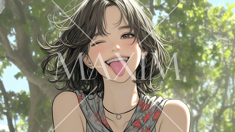 舌を出して陽気におどけている若い女性