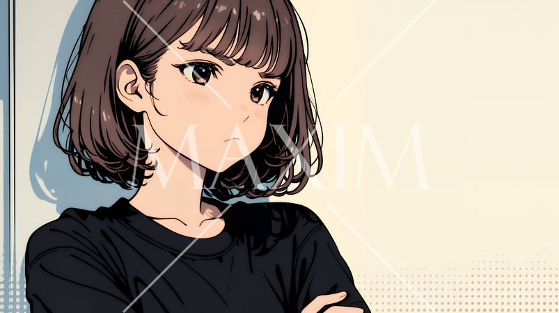 「ふん！」という表情でそっぽを向いている若い女性