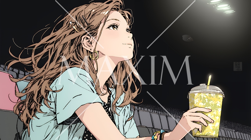 映画や演劇を鑑賞している若い女性