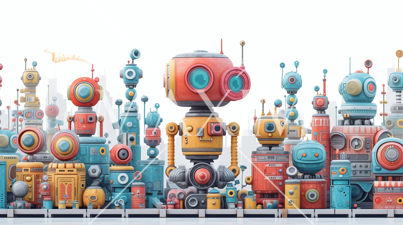 ロボティクスとAI：ロボット工場、人工知能の開発。