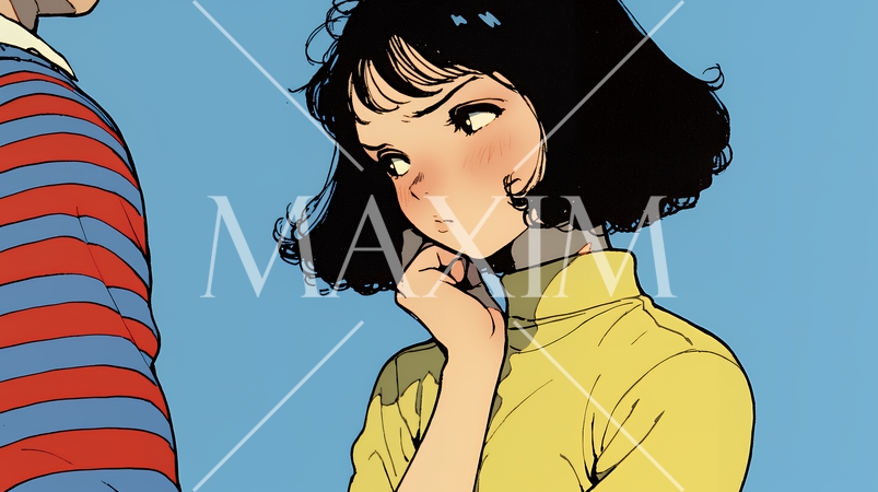 恥ずかしがって顔を赤らめている女性（異性を意識して？）