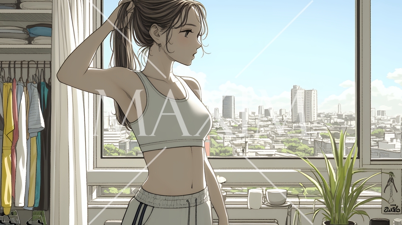 ウェストライン（腰回り）をチェックしている女性