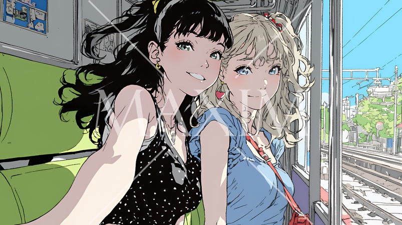 スマホで自撮りしている若い女友達