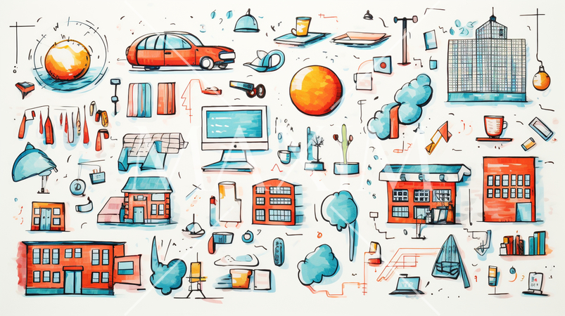 色々なビジネスシーン要素：落書きのような表現